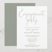 Sagegroene elegante script verlovingsfeest kaart (Voorkant / Achterkant)