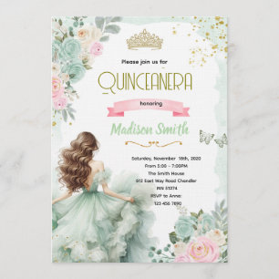 Sagegroene en Blush Roze Quinceañera Uitnodiging
