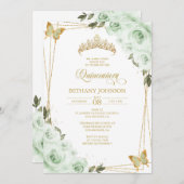 Sagegroene en gouden Quinceañera-uitnodiging Kaart (Voorkant / Achterkant)