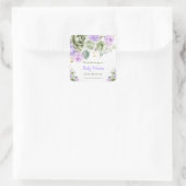 Sagegroene en paarse bloemige baby shower-boekenle vierkante sticker (Tas)