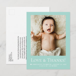 Sagegroene foto Baby Liefde & dank Modern  Briefkaart