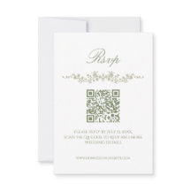 Sagegroene Franse bloemen RSVP kaart met QR-code