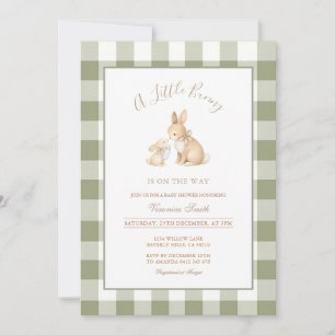 Sagegroene geruite konijn babyshower uitnodiging