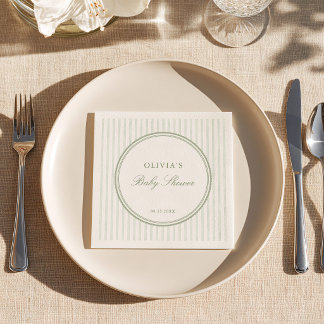 Sagegroene gestreepte preppy baby shower servet