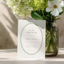 Sagegroene gestreepte uitnodiging voor preppy baby