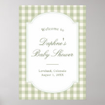 Sagegroene Gingham Baby Shower Poster