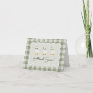Sagegroene Gingham Gans Buffalo Rut Babyborrel Bedankkaart