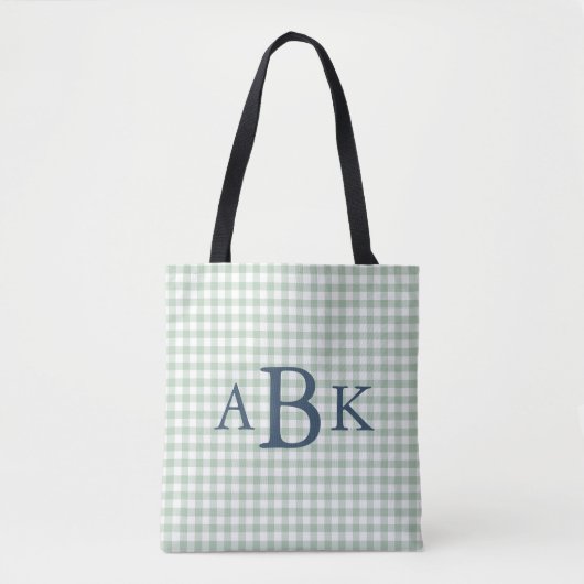 Sagegroene Gingham Monogram Draagtas (Voorkant)