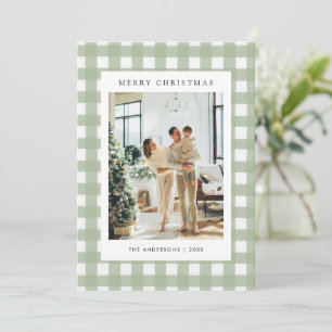 Sagegroene Gingham Schotlandse ruit 5 Foto Kerstmi Feestdagenkaart