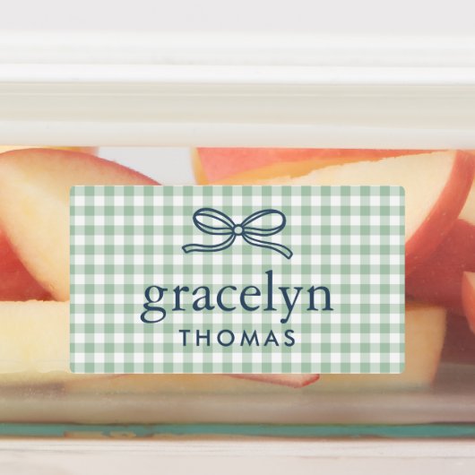 Sagegroene Gingham Strik Monogram Labels (Aangebracht)