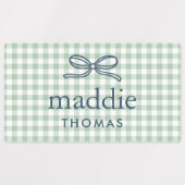 Sagegroene Gingham Strik Monogram Labels (Design 2)