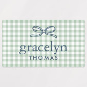 Sagegroene Gingham Strik Monogram Labels (Design 1)