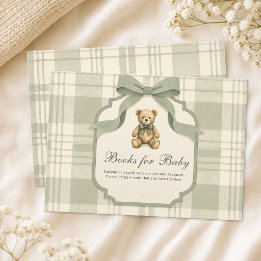 Sagegroene Gingham Teddybeer Boeken voor Baby Informatiekaartje