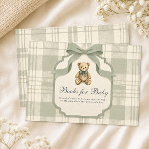 Sagegroene Gingham Teddybeer Boeken voor Baby Informatiekaartje