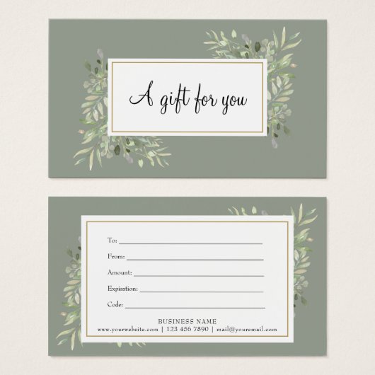 Sagegroene gouden groenbladeren zakelijk cadeaubew visitekaartje (Voorkant /achterkant)