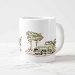 Sagegroene gouden Route 66 Kerstkoffie Extra Grote Beker