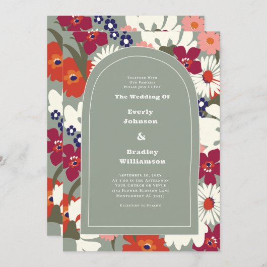 Sagegroene Herfst Bold Boho Retro Trouwdag Kaart (Voorkant / Achterkant)