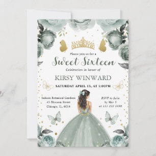 Sagegroene jurk Brunette Prinses Sweet 16 Kaart
