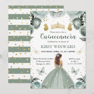 Sagegroene jurk Rode haren Prinses Quinceanera Kaart