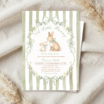 Sagegroene Konijn Baby Shower Jongen Meisje Uitnod