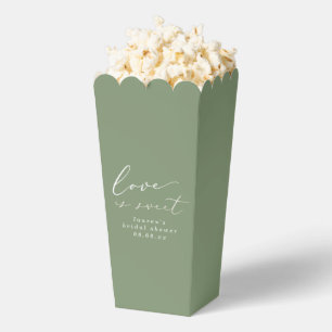 Sagegroene Love is Sweet Bruiloft Popcorn Bedankdoosjes