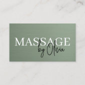Sagegroene Metallic Massagetherapeut QR-code Visitekaartje (Voorkant)