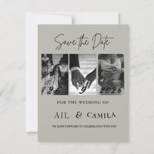 Sagegroene Minimalistische 3 Foto's Bewaar de Datu Save The Date