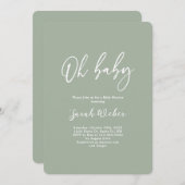 Sagegroene minimalistische babyshower uitnodiging (Voorkant / Achterkant)