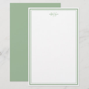 Sagegroene Minimalistische Eenvoudige Monogram Twe Briefpapier