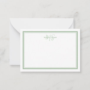 Sagegroene Minimalistische Eenvoudige Monogram Twe Notitiekaartje