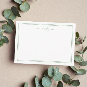 Sagegroene Minimalistische Monogram Twee Rand Notitiekaartje