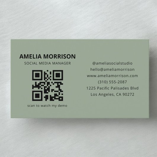 Sagegroene moderne QR-code minimalistische profess Visitekaartje