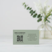Sagegroene moderne QR-code minimalistische profess Visitekaartje (Staand voorkant)