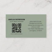 Sagegroene moderne QR-code minimalistische profess Visitekaartje (Voorkant)