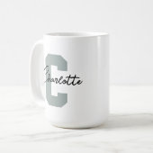 Sagegroene mok met eigen naam, Moederdag cadeau (Voorkant links)