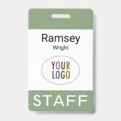 Sagegroene naam badge met klem en lint voor person (Voorzijde)