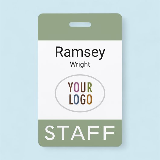 Sagegroene naam badge met klem en lint voor person