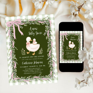 Sagegroene Nieuwe Dwaze Gans Gingham Baby Shower Kaart