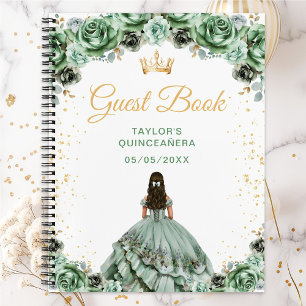 Sagegroene prinses Quinceañera-gastenboek Notitieboek