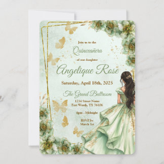 Sagegroene quinceanera uitnodiging