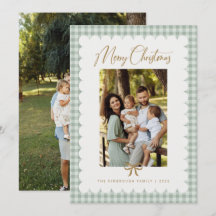 Sagegroene Retro Geschulpte Gingham Foto Kerstmis