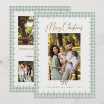 Sagegroene Retro Geschulpte Gingham Foto Kerstmis