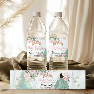 Sagegroene roze glinsterende jurk Quinceanera 15 A Waterfles Etiket