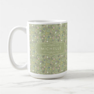 Sagegroene roze witte bloemen bloemmotief boho-pat koffiemok