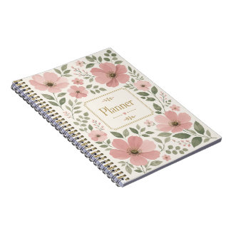 Sagegroene & Stof Roze Bloemige Planner Notitieboe Notitieboek