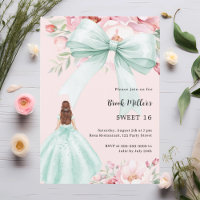 Sagegroene strik roze bloemen jurk Sweet 16