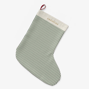 Sagegroene Ticking Streep Persoonlijke Naam Grote Kerstsok