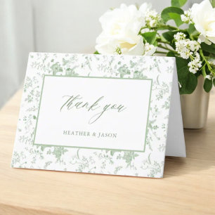 Sagegroene Toile Vintage Bloemen Bedankkaartjes Bedankkaart