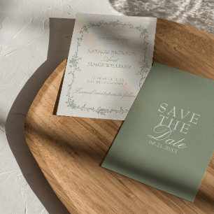 Sagegroene Tuin Bloemige Oude Geld Huwelijk Save The Date