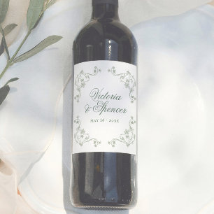 Sagegroene Vintage Bloemhuwelijk Wijn Etiket